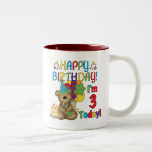 Happy Birthday Teddy Bär 3. Tshirts und Geschenke Zweifarbige Tasse