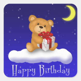 Happy Birthday Teddy Bear Gift Quadratischer Aufkleber