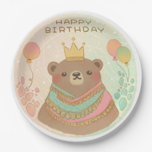 Happy Birthday Teddy Bear Illustration Pappteller (Vorderseite)