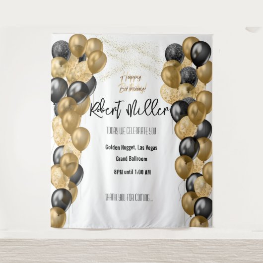 Happy Birthday Template Black Gold - Transparent Wandteppich (Vorderseite)