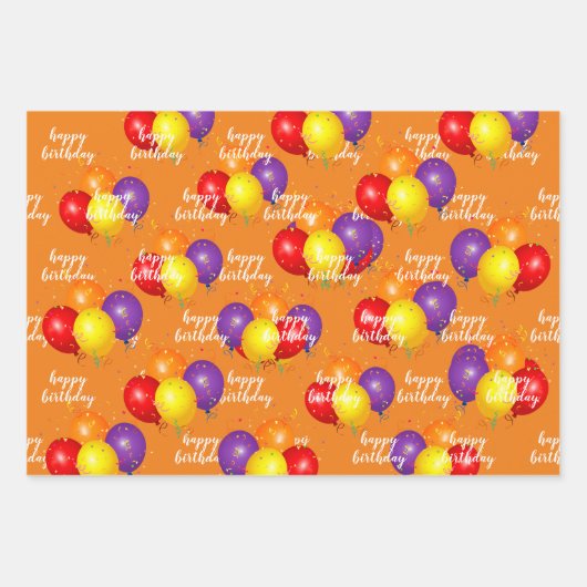Happy Birthday Template farbenfrohe Balloons Geschenkpapier Set (Vorderseite 3)