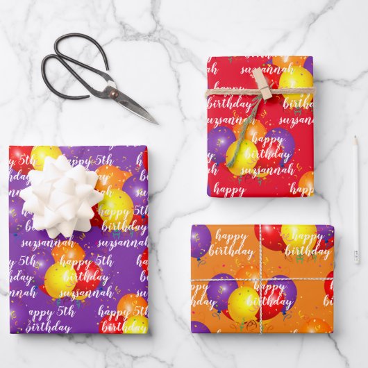 Happy Birthday Template farbenfrohe Balloons Geschenkpapier Set (Vorderseite)