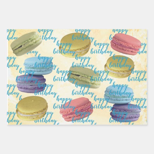 Happy Birthday Template farbenfrohe Macaron Cookie Geschenkpapier Set (Vorderseite 3)