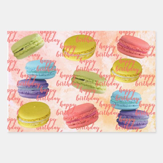 Happy Birthday Template farbenfrohe Macaron Cookie Geschenkpapier Set (Vorderseite 3)