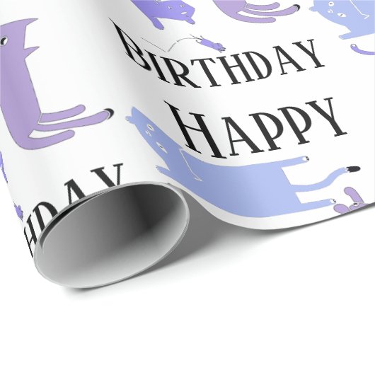 Happy Birthday Template Funny Cats Wrapping Paper Geschenkpapier (Rolleneckpunkt)