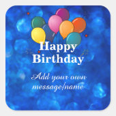 Happy Birthday Template, personalize, Quadratischer Aufkleber (Vorderseite)