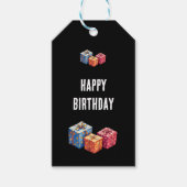  Happy Birthday text and gift boxes images black  Geschenkanhänger (Vorderseite)