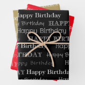 Happy Birthday Text Covered Black Red Gold Geschenkpapier Set (Beispiel)