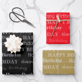 Happy Birthday Text Covered Black Red Gold Geschenkpapier Set