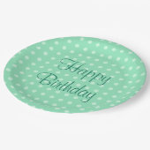 Happy Birthday Text Dots Rustic Polka Minze Green Pappteller (Schrägansicht)