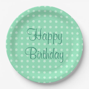 Happy Birthday Text Dots Rustic Polka Minze Green Pappteller