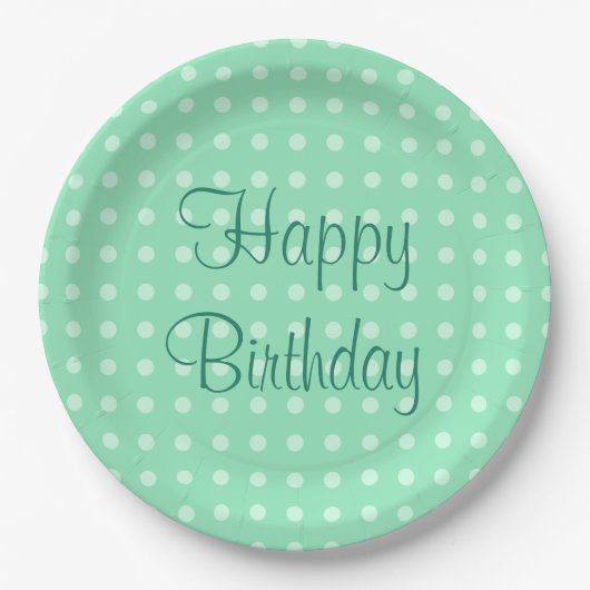Happy Birthday Text Dots Rustic Polka Minze Green Pappteller (Vorderseite)
