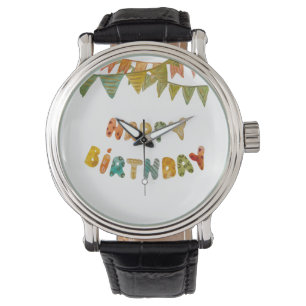 Happy Birthday Text Flags niedlich farbenfroh Armbanduhr