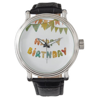 Happy Birthday Text Flags niedlich farbenfroh Armbanduhr
