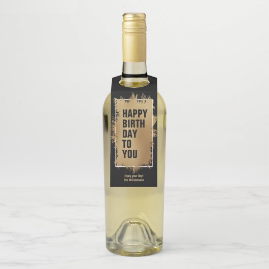 HAPPY BIRTHDAY Text Gold Foil auf schwarz Flaschenanhänger (Auf Flasche)