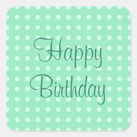 Happy Birthday Text Minze Green Template Rustikal Quadratischer Aufkleber (Vorderseite)