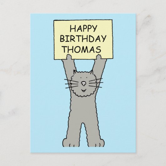 Happy Birthday Thomas Cartoon Cat Postkarte (Vorderseite)