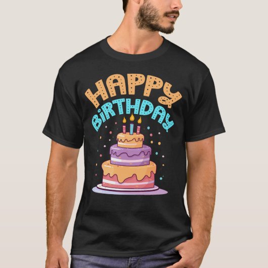 Happy Birthday Three Tier Birthday Cake T-Shirt (Vorderseite)