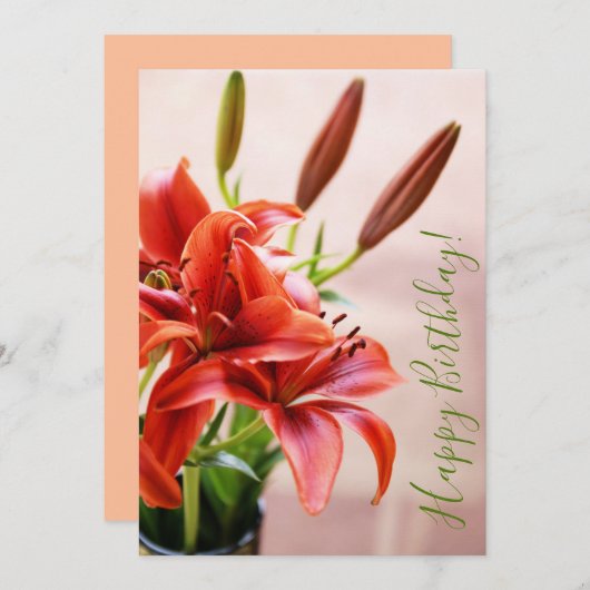 Happy Birthday Tiger Lilies Foto Custom Card Karte (Vorne/Hinten)