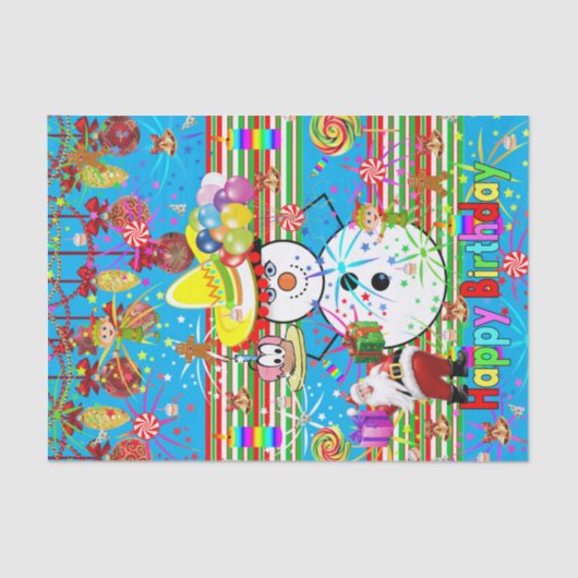 Happy Birthday Tissue Christmas Snowman Seidenpapier (Vorderseite)