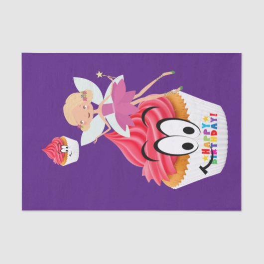 Happy Birthday Tissue Cupcake Fairy Seidenpapier (Vorderseite)