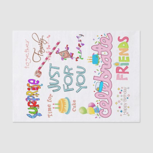 Happy Birthday Tissue Friends FamilyÜberraschung Seidenpapier (Vorderseite)