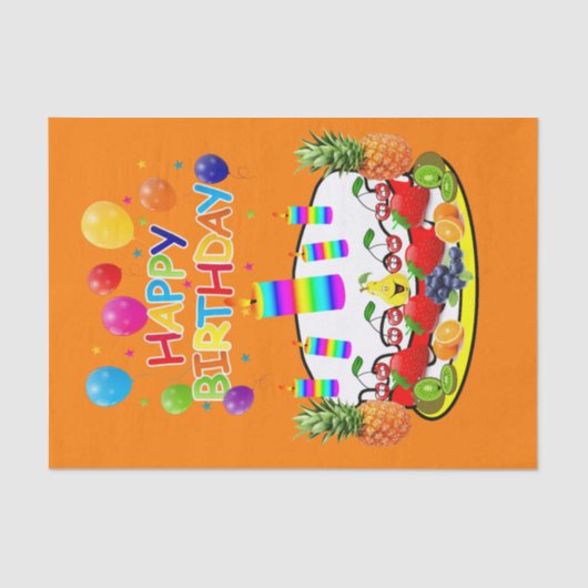 Happy Birthday Tissue Fruchtkuchen Seidenpapier (Vorderseite)