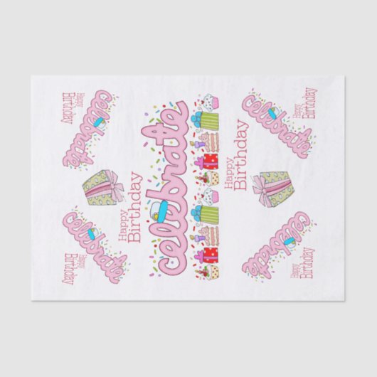 Happy Birthday Tissue Paper feiert Pink Seidenpapier (Vorderseite)