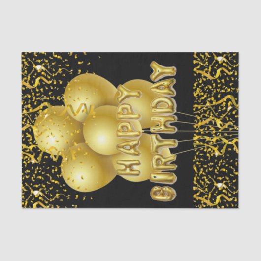 Happy Birthday Tissue Paper Gold Balloons Seidenpapier (Vorderseite)