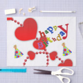 Happy Birthday Tissue Paper Red Hearts Seidenpapier (Handwerk)