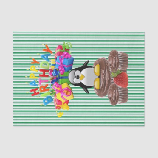 Happy Birthday Tissue Paper Stripe Penguin Seidenpapier (Vorderseite)