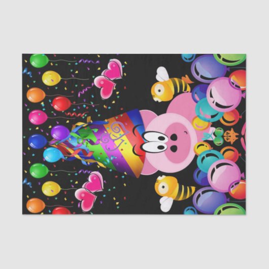 Happy Birthday Tissue Pink Pig Hummel Seidenpapier (Vorderseite)