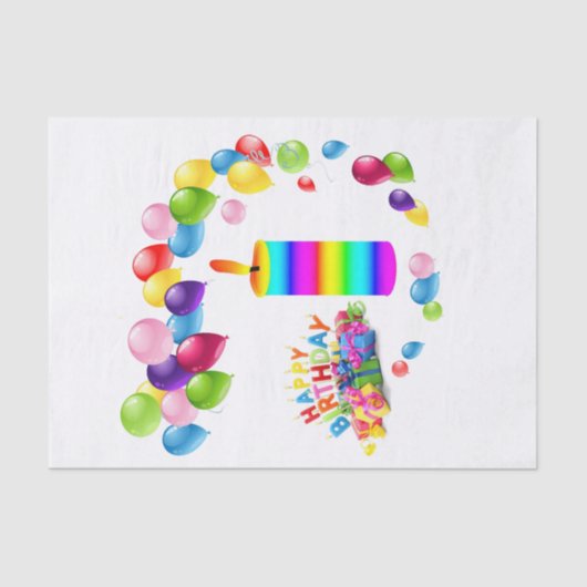 Happy Birthday Tissue Stripe Kerze Balloons Seidenpapier (Vorderseite)