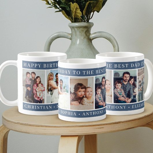 Happy Birthday to Best Dad Ever Photo Collage Blue Kaffeetasse