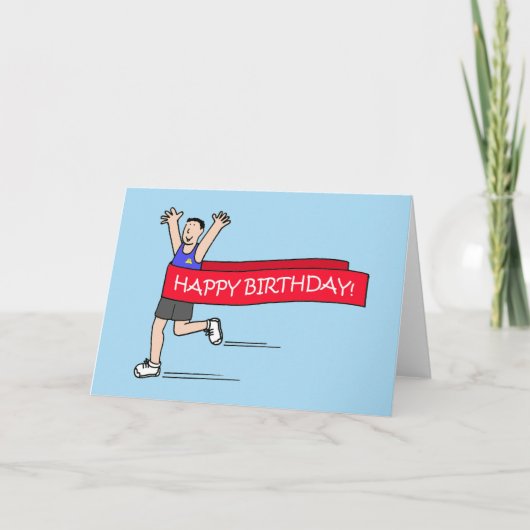 Happy BIrthday to Male Runner Cartoon Spaß Karte (Vorderseite)