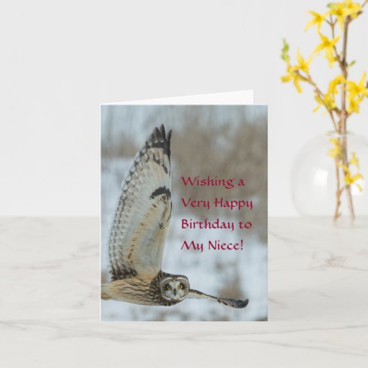 Happy Birthday to Niece with White Owl Karte (Gelbe Blume)