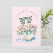 Happy Birthday Tochter Kätzchen Name und Foto Pink Einladung (Stehend Vorderseite)