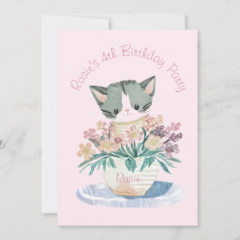 Happy Birthday Tochter Kätzchen Name und Foto Pink Einladung