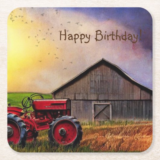 Happy Birthday Tractor und Barn Napkins Rechteckiger Pappuntersetzer (Vorderseite)
