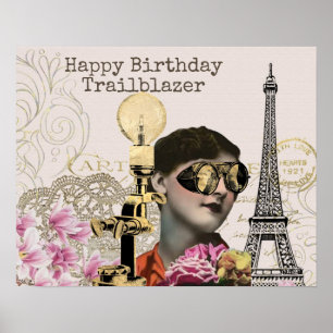 Happy Birthday Trailblazer Steampunk Vintag Poster