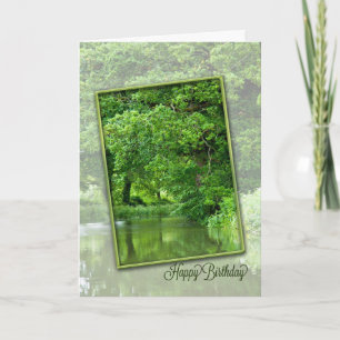 Happy birthday, tranquil river scene karte