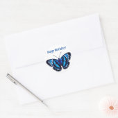 Happy Birthday Tropical Blue Butterfly Runder Aufkleber (Umschlag)
