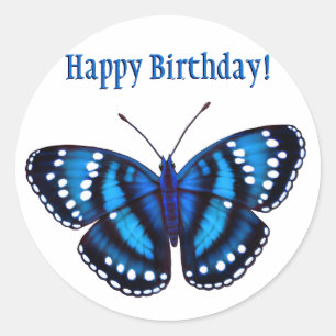 Happy Birthday Tropical Blue Butterfly Runder Aufkleber