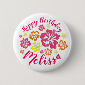 Happy Birthday Tropical Hawaiian Hibiskus Blume Button (Vorderseite)