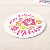Happy Birthday Tropical Hawaiian Hibiskus Blume Runder Pappuntersetzer (Angewinkelt)