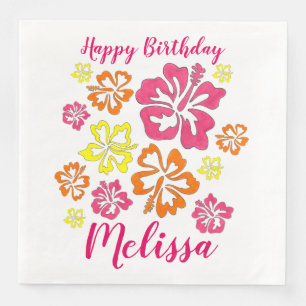 Happy Birthday Tropical Hawaiian Hibiskus Blume Serviette