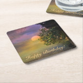 Happy Birthday Tropical Sunset Rechteckiger Pappuntersetzer (angewinkelt)