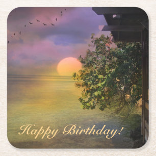 Happy Birthday Tropical Sunset Rechteckiger Pappuntersetzer