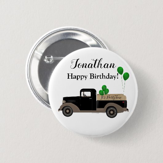 Happy Birthday Truck Balloons Button Button (Vorne & Hinten)