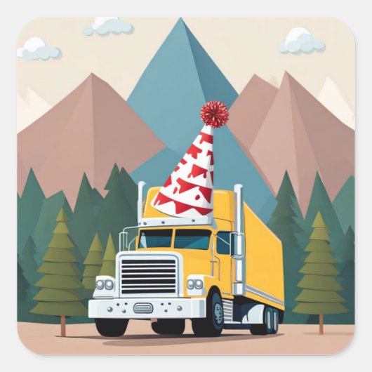 Happy Birthday Truck Driver Transport Semi Quadratischer Aufkleber (Vorderseite)